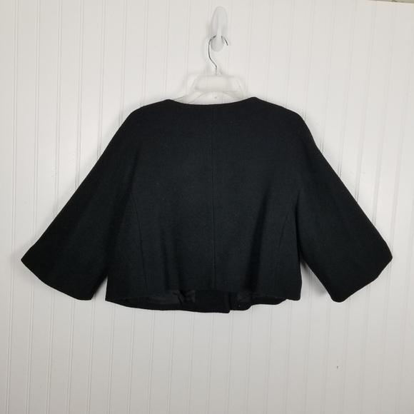 Context Wool Blend Cardigan Jacket Cropped 3/4 Sleeves 3 Button Black Blazer 16 - Picture 2 of 10
